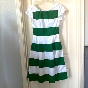 eShakti Green and White Striped Banded Dress